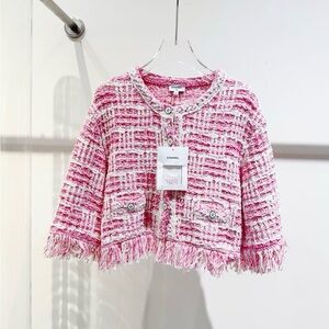 Authentic CHANEL Pink and White Tweed Jacket